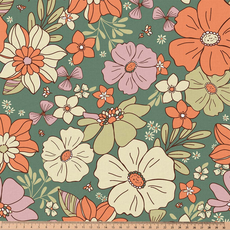Printed Cotton SYLVIE Green / Orange